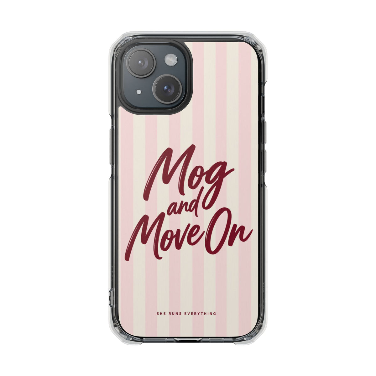 Mog and Move On Phone Case, Burgundy Script iPhone Case, MagSafe Compatible Impact Case, Funny Gift for Her, iPhone 14 15 16 17
