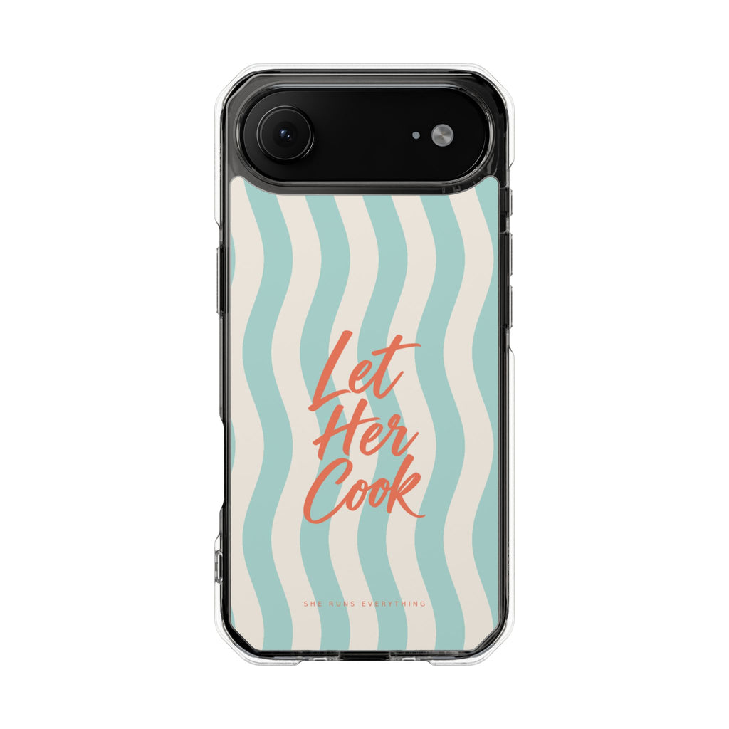 Let Her Cook Phone Case, Coral Script iPhone Case, MagSafe Compatible Impact Case, Funny Gift for Her, iPhone 14 15 16 17