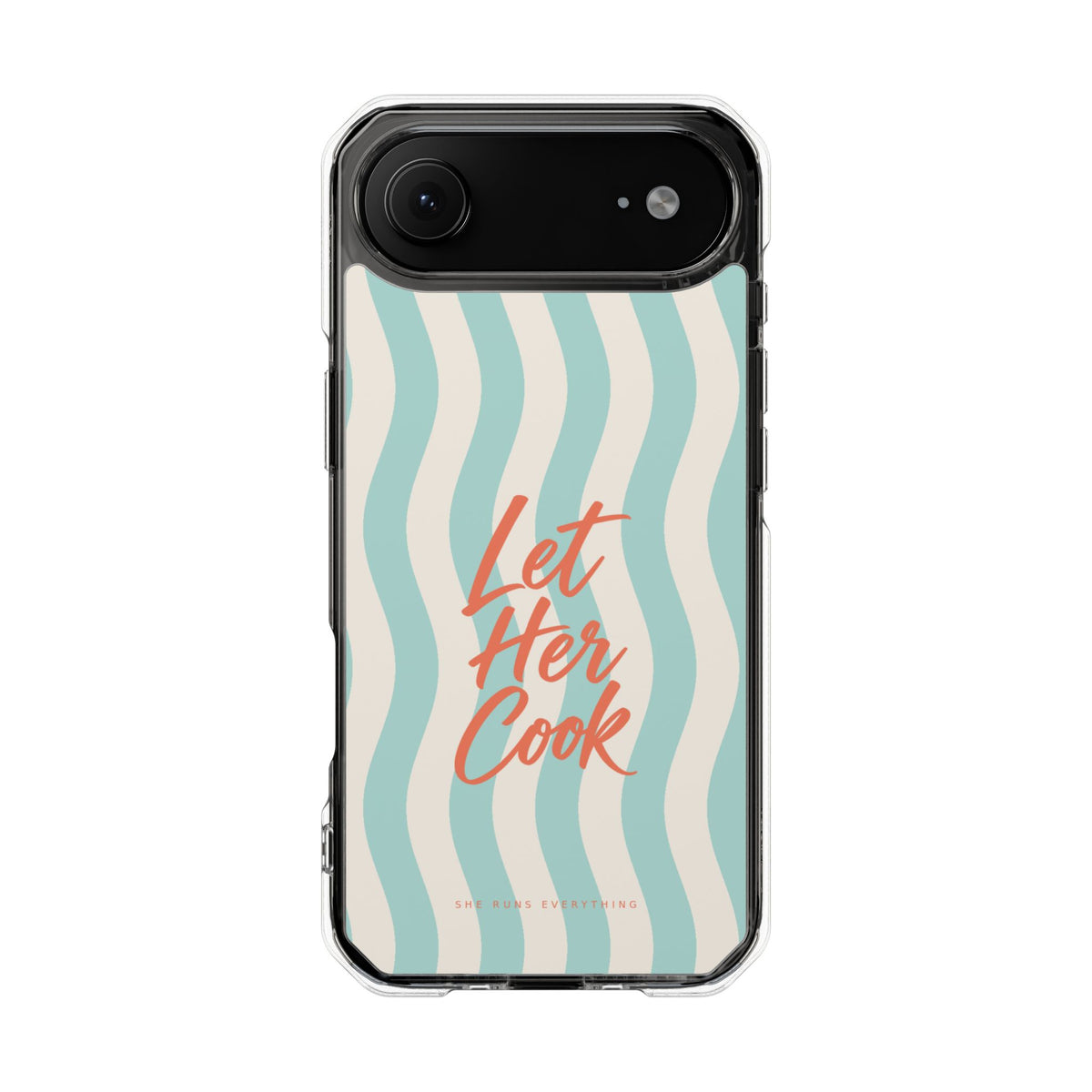 Let Her Cook Phone Case, Coral Script iPhone Case, MagSafe Compatible Impact Case, Funny Gift for Her, iPhone 14 15 16 17