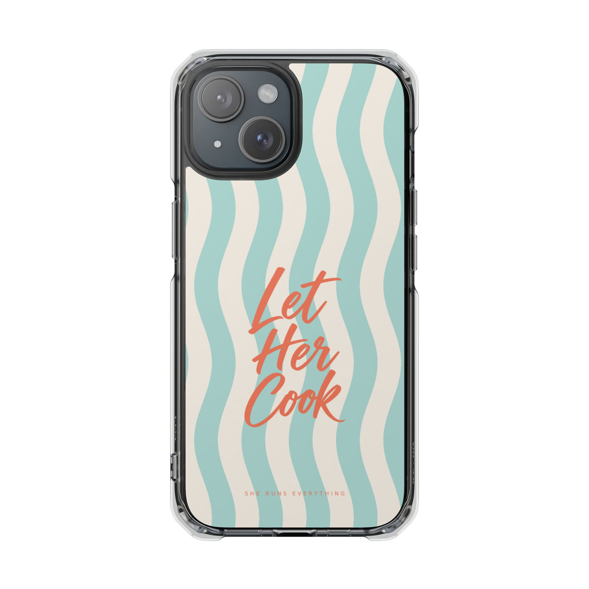 Let Her Cook Phone Case, Coral Script iPhone Case, MagSafe Compatible Impact Case, Funny Gift for Her, iPhone 14 15 16 17