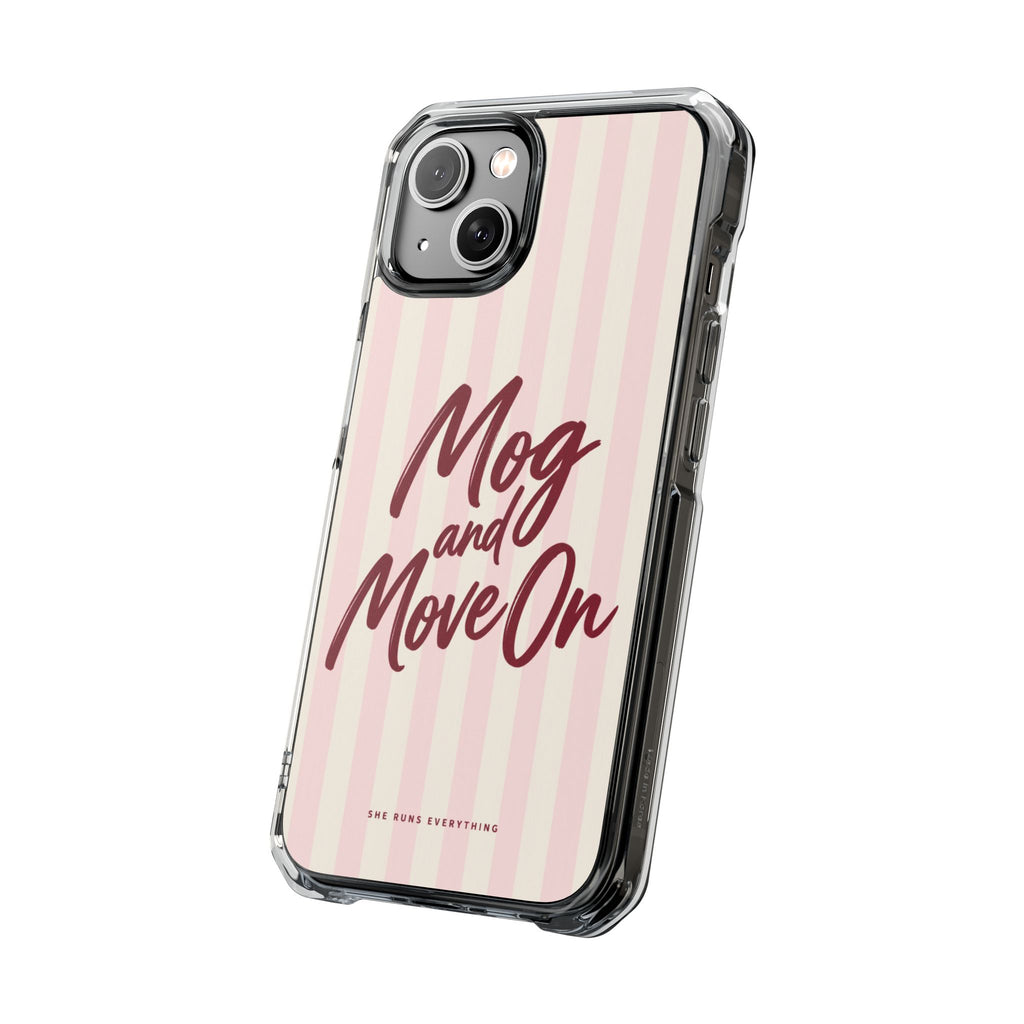 Mog and Move On Phone Case, Burgundy Script iPhone Case, MagSafe Compatible Impact Case, Funny Gift for Her, iPhone 14 15 16 17