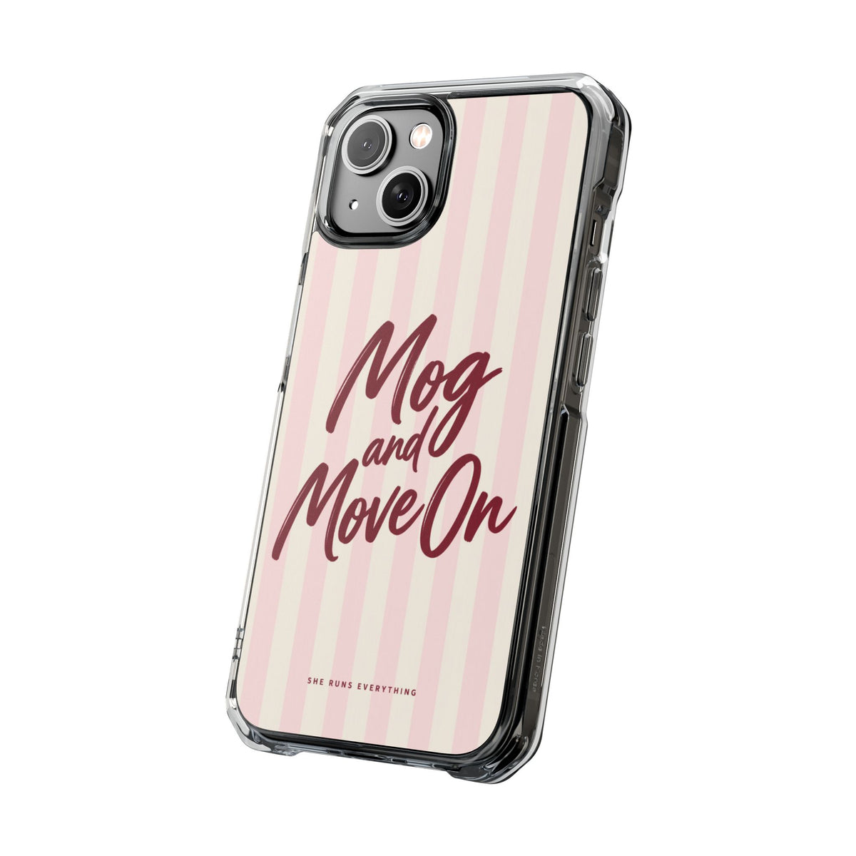 Mog and Move On Phone Case, Burgundy Script iPhone Case, MagSafe Compatible Impact Case, Funny Gift for Her, iPhone 14 15 16 17