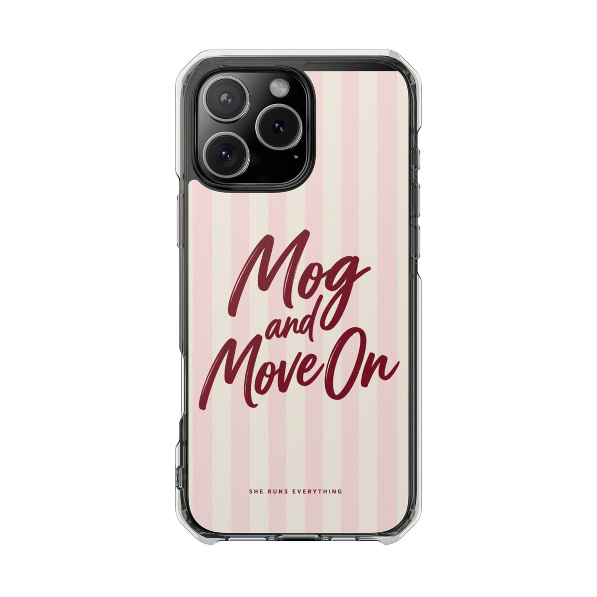 Mog and Move On Phone Case, Burgundy Script iPhone Case, MagSafe Compatible Impact Case, Funny Gift for Her, iPhone 14 15 16 17