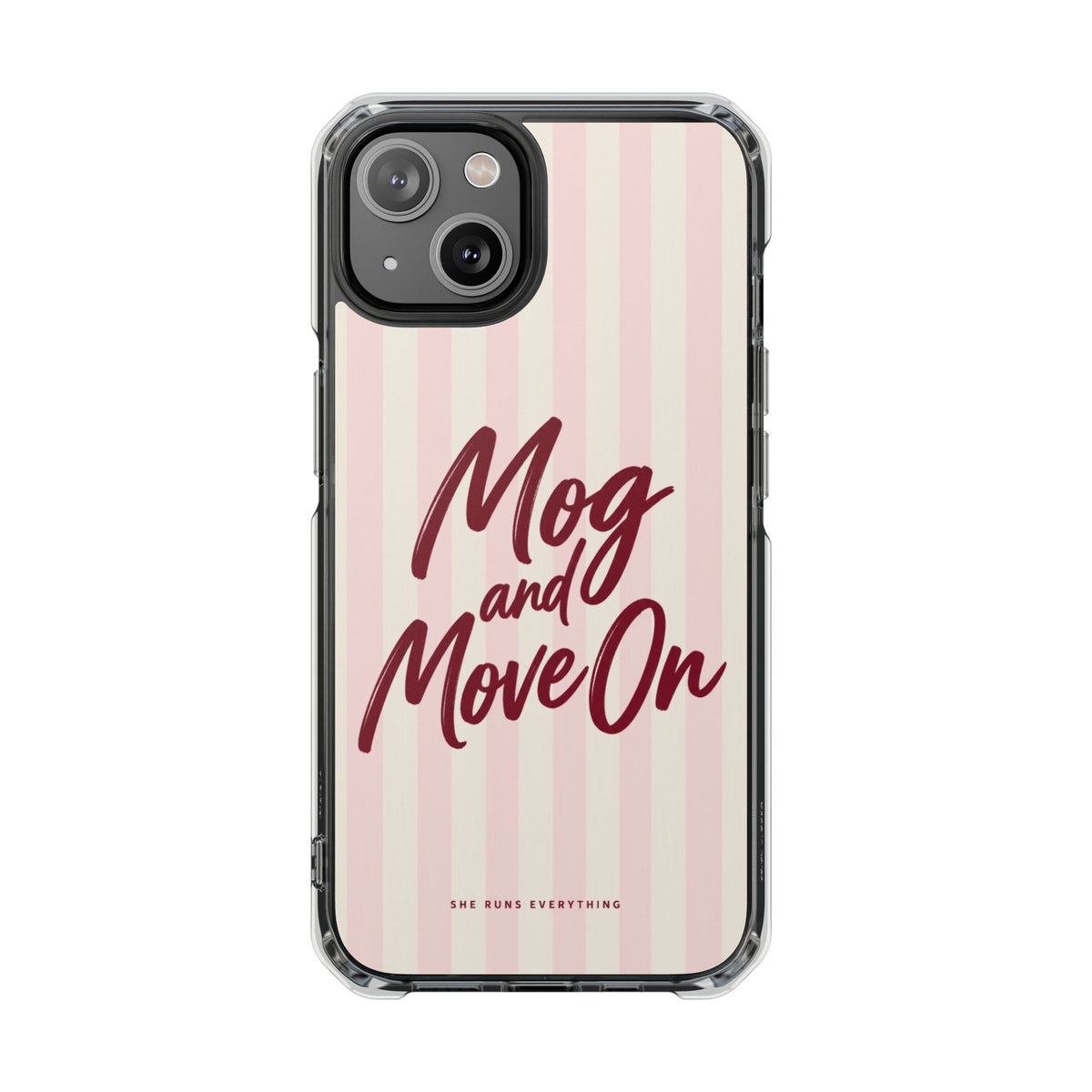 Mog and Move On Phone Case, Burgundy Script iPhone Case, MagSafe Compatible Impact Case, Funny Gift for Her, iPhone 14 15 16 17