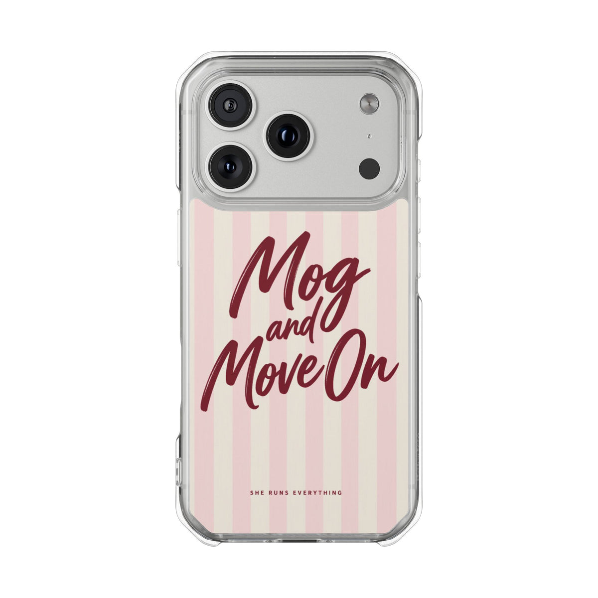 Mog and Move On Phone Case, Burgundy Script iPhone Case, MagSafe Compatible Impact Case, Funny Gift for Her, iPhone 14 15 16 17