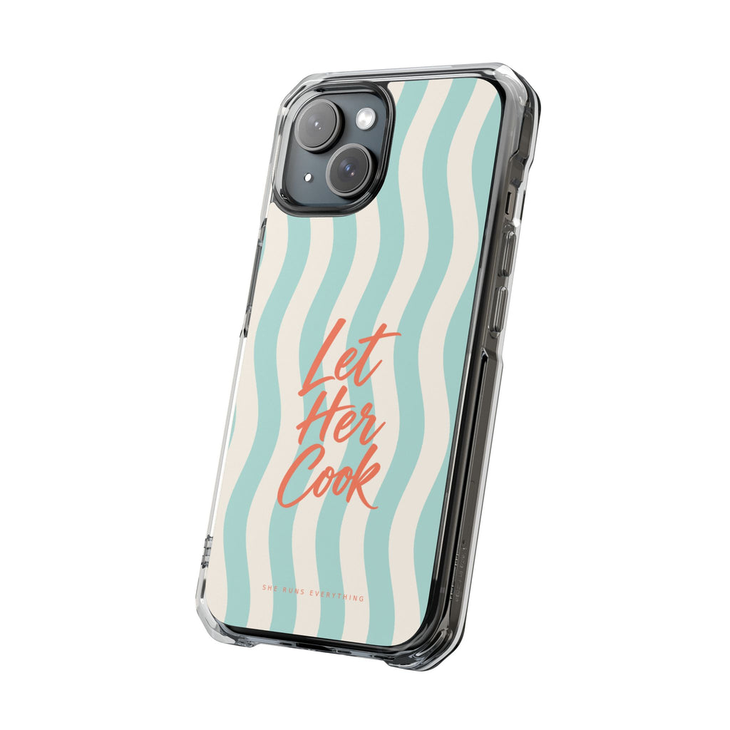 Let Her Cook Phone Case, Coral Script iPhone Case, MagSafe Compatible Impact Case, Funny Gift for Her, iPhone 14 15 16 17