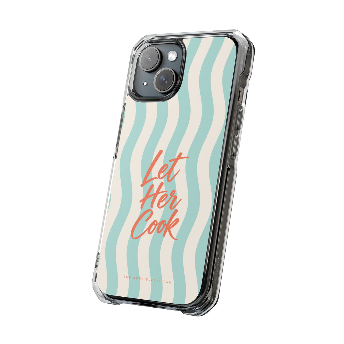Let Her Cook Phone Case, Coral Script iPhone Case, MagSafe Compatible Impact Case, Funny Gift for Her, iPhone 14 15 16 17