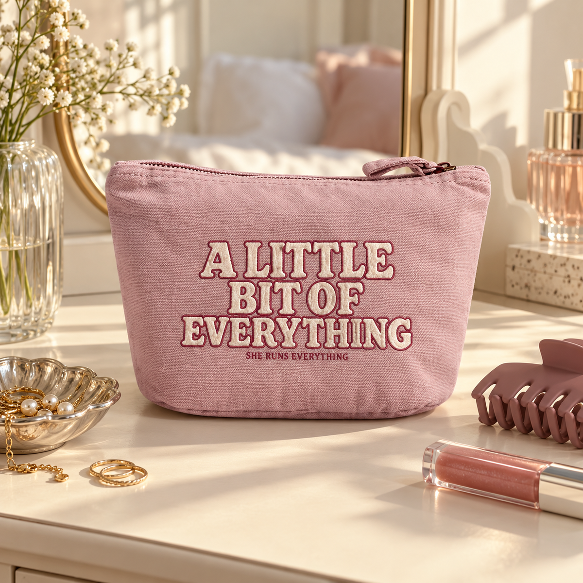 A Little Bit of Everything Cotton Accessories Bag – Vintage Dusky Pink - SHE RUNS EVERYTHING