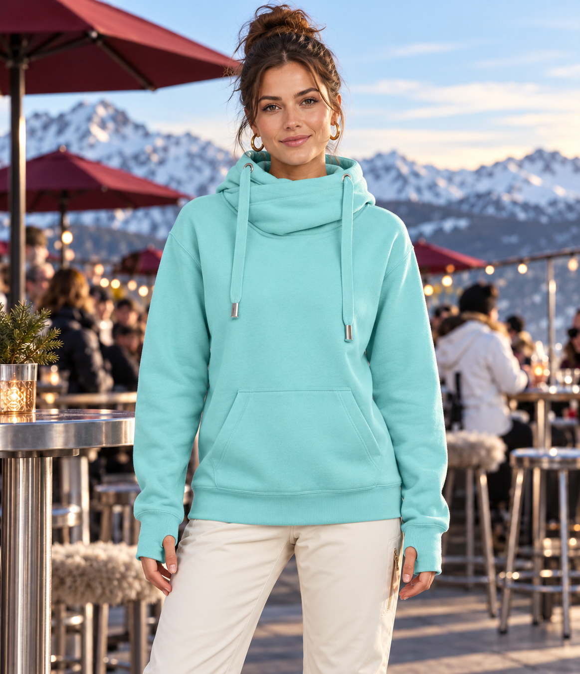 Annabel Cross Neck Hoodie – Women’s Ski Back Print Hoodie | Heavyweight 330gsm