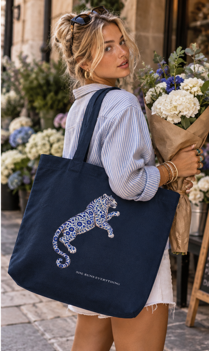 Elodie Large Tote | Premium Heavyweight Cotton Canvas | Navy | 30L