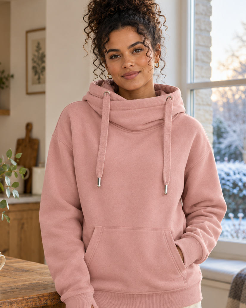 Gigi Extra Cross Neck Hoodie – Women’s Lips Back Print Hoodie | Heavyweight 330gsm