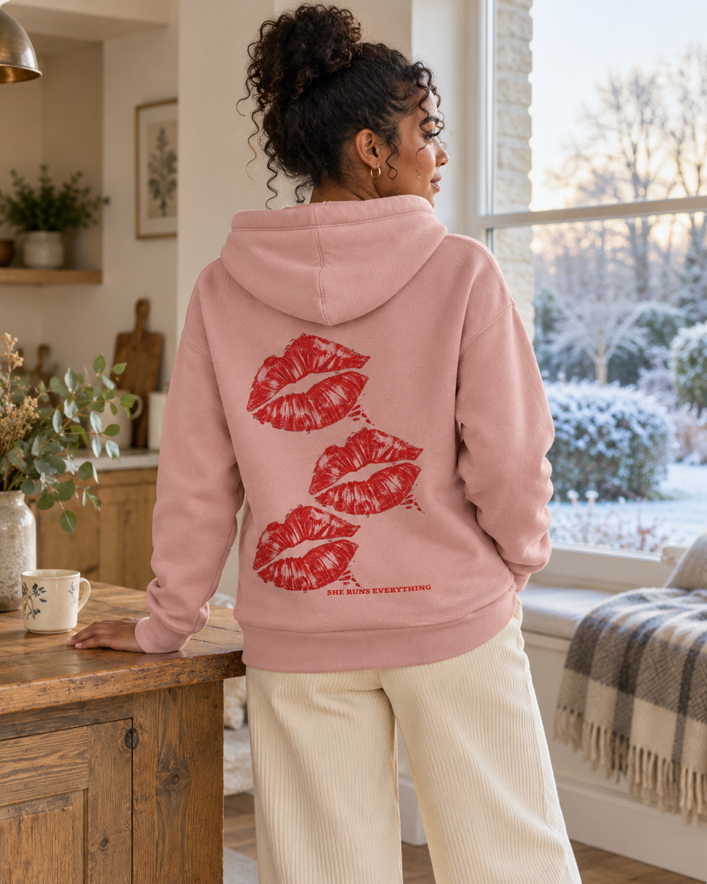 Gigi Extra Cross Neck Hoodie – Women’s Lips Back Print Hoodie | Heavyweight 330gsm