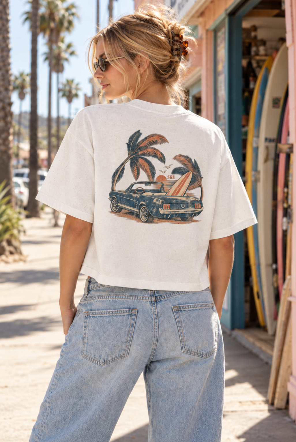 Matilda Tee | Organic & Recycled Cotton Crop | Vintage Surf Graphic SHE RUNS EVERYTHING