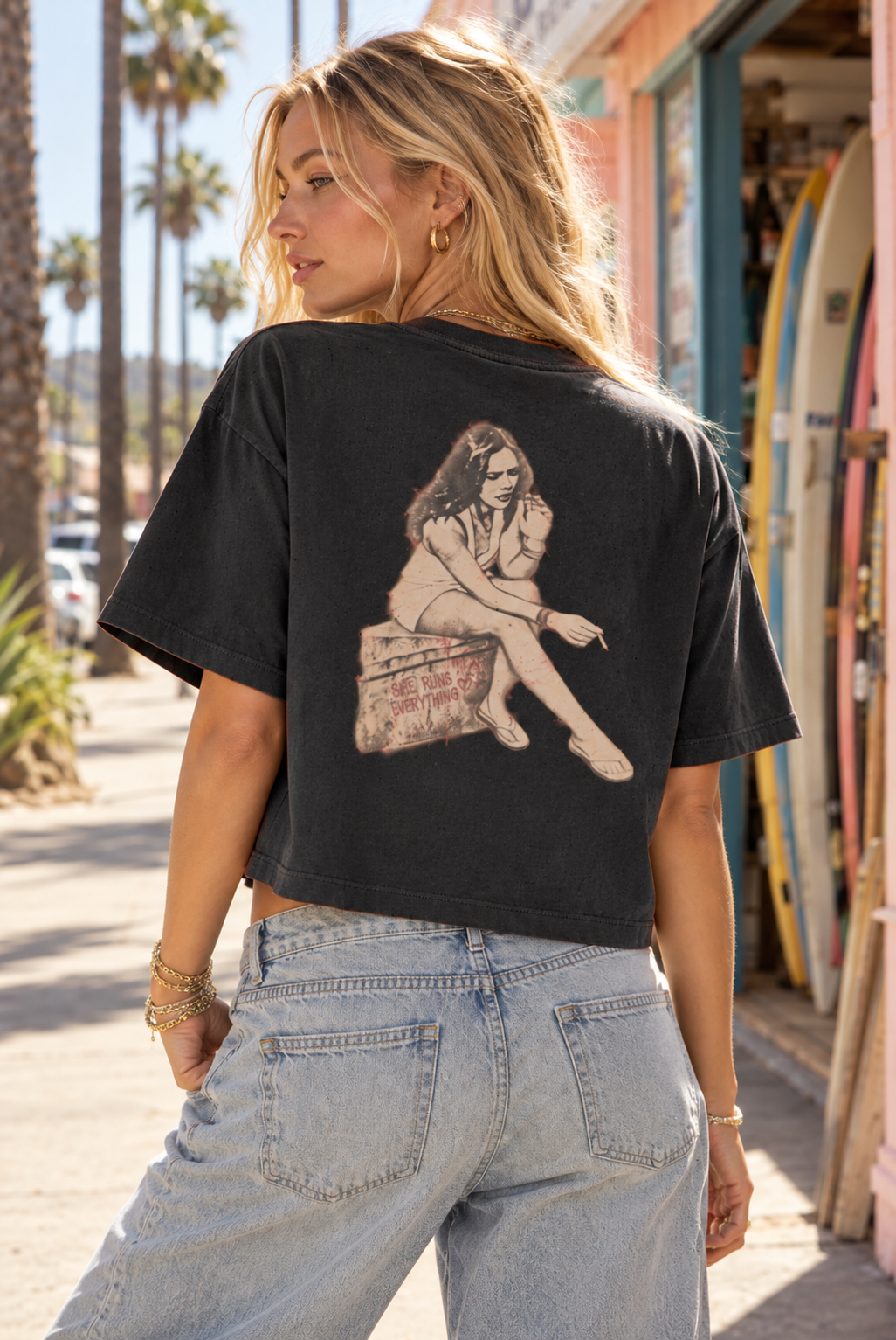 Sophie Tee | Organic & Recycled Cotton Crop | Vintage Graphic SHE RUNS EVERYTHING