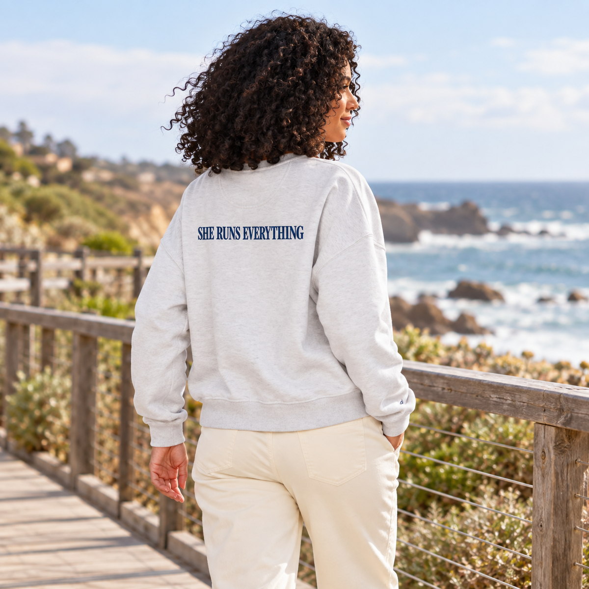 100% Organic Cotton Crew Neck Sweatshirt  - SHE RUNS EVERYTHING