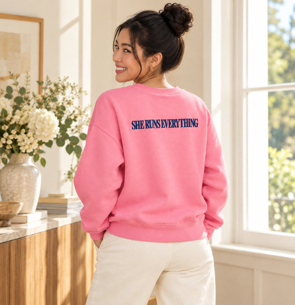 100% Organic Cotton Crew Neck Sweatshirt  - SHE RUNS EVERYTHING