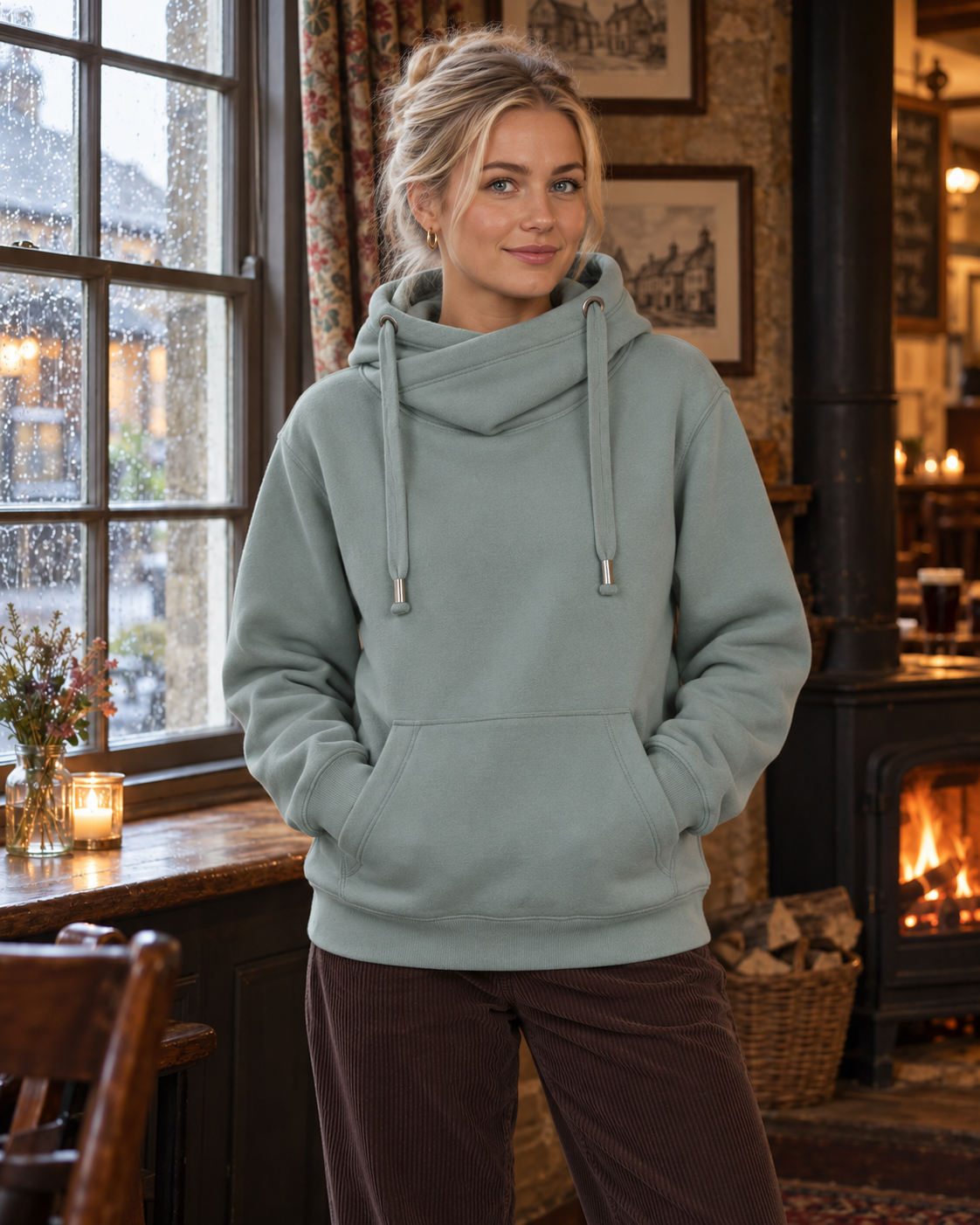 SRE Cross Neck Hoodie – Women’s Signature Back Print Hoodie | Heavyweight 330gsm