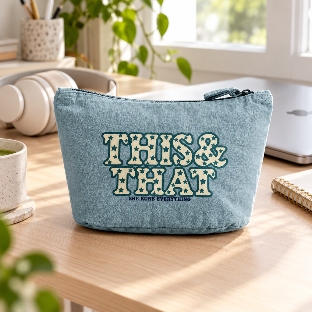 THIS & THAT Cotton Accessories Bag – Teal Star Print - SHE RUNS EVERYTHING