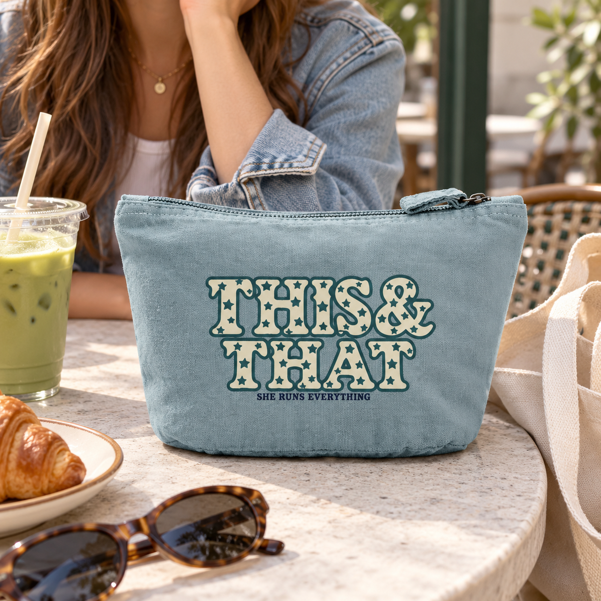THIS & THAT Cotton Accessories Bag – Teal Star Print - SHE RUNS EVERYTHING