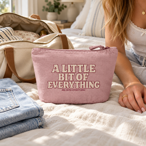 A Little Bit of Everything Cotton Accessories Bag – Vintage Dusky Pink - SHE RUNS EVERYTHING