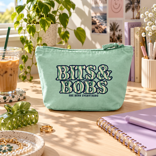 BITS and BOBS Recycled Cotton Accessories Bag | Retro Makeup & Travel Pouch SHE RUNS EVERYTHING