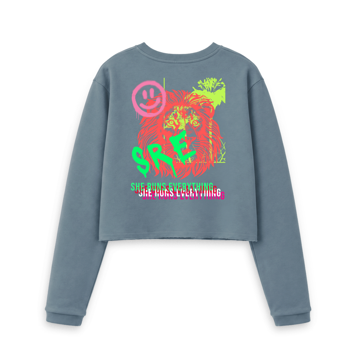 Stone Blue Printed Boxy Jumpers Back