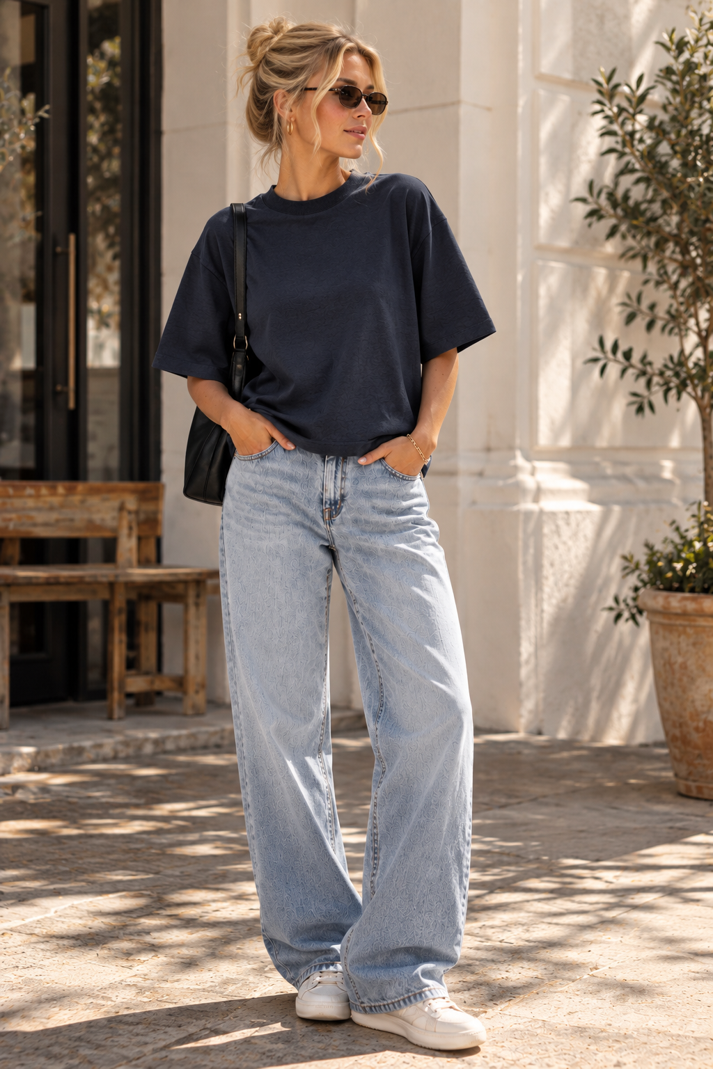 Frances Tee | Organic & Recycled Cotton Crop | Vintage Headphones Graphic SHE RUNS EVERYTHING